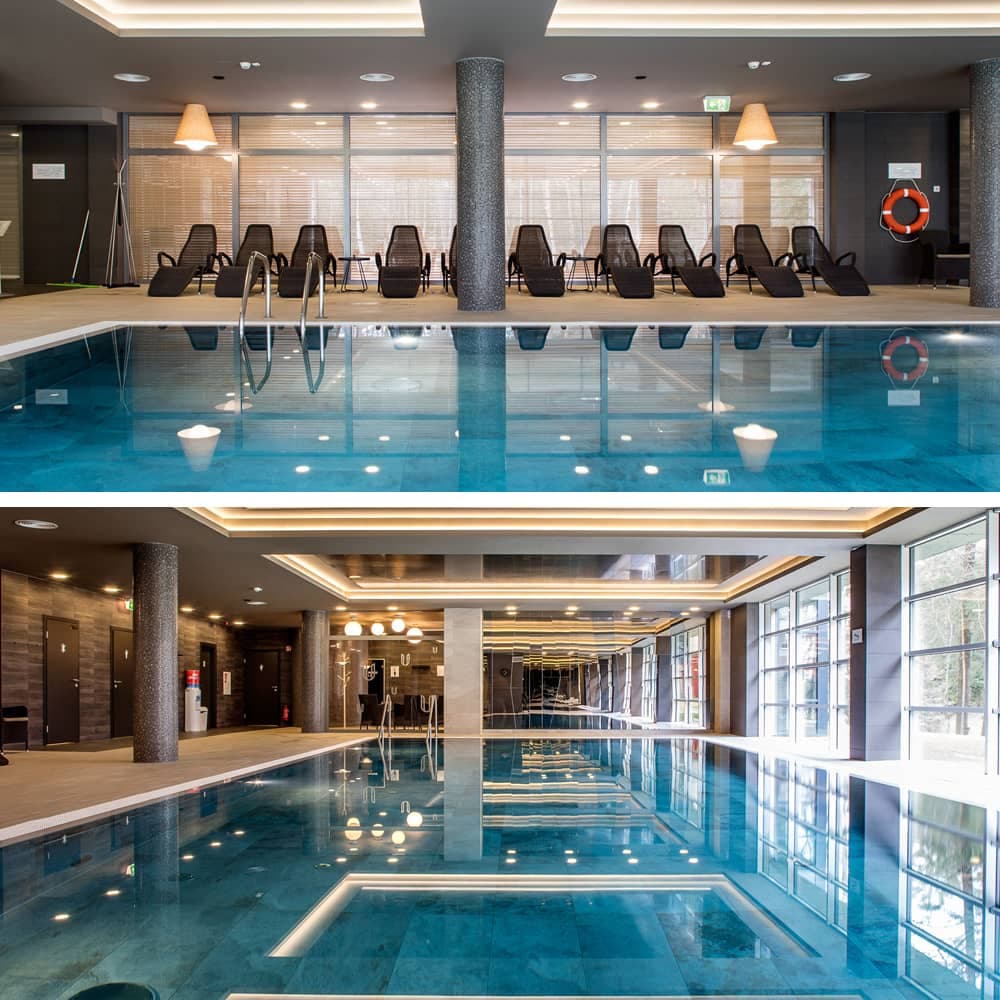 Pool och relaxlounge på spa-hotellet